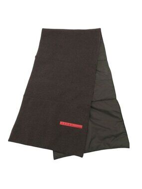 Prada Sports Scarf Nylon Wool Contrast Pocket Rubber Logo Brown